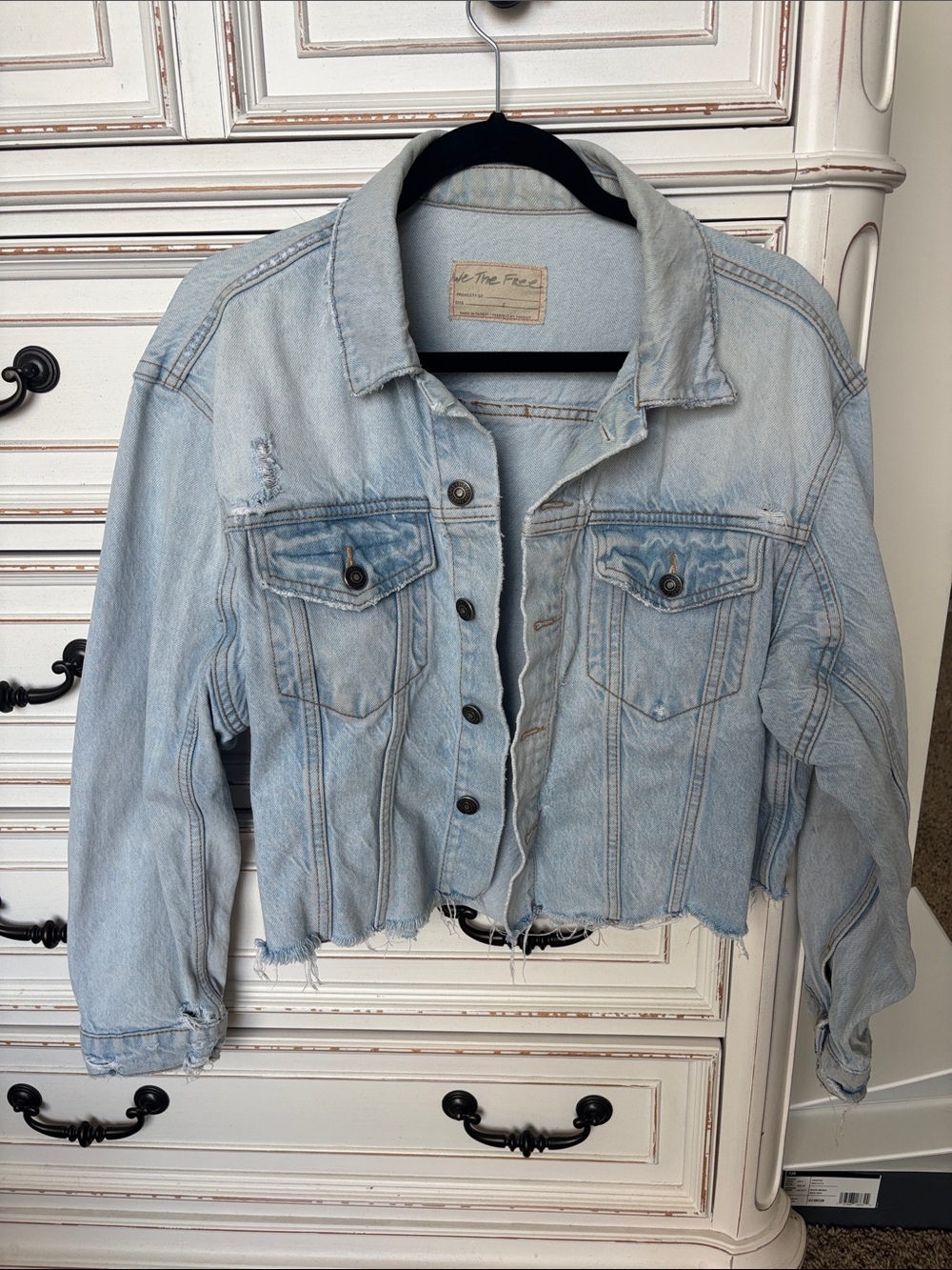 We The Free Distressed Light Oversized Denim Jacket
